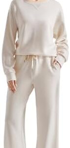 SUUKSESS Women Modal Fall 2 piece outfits Oversized Sweatshirt Wide Leg Pants
