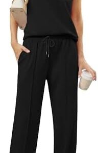 GRECERELLE 2 Piece Sets For Women Summer 2025 Outfits Lounge Sets Sleeveless Sweatsuits Wide Leg Tracksuits With Pockets