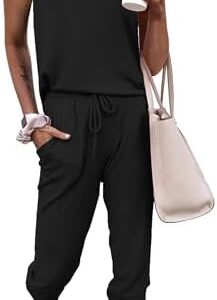 PRETTYGARDEN Women's Two Piece Outfit Sets Casual Summer Sleeveless Crewneck Tops and Sweatpants Active Tracksuit Lounge Wear