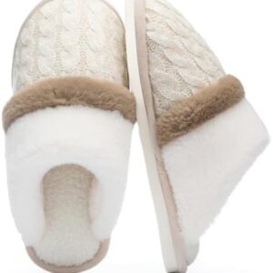 Fuzzy Slippers for Women Indoor and Outdoor Cozy Soft Women's Slipper Knit House Shoes with Memory Foam Anti-Skid Sole Gifts for Womens Mom Her Ladies