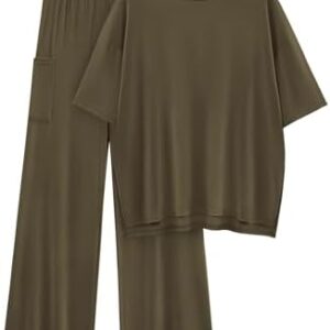 PRETTYGARDEN Women's 2 Piece Outfits Casual Short Sleeve Pullover Tops and Wide Leg Pants Lounge Sets Tracksuits