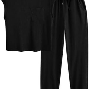 BTFBM Women's Two Piece Tracksuit Short Sleeve Tops Long Pants With Drawstring Outfits Jogger Sets