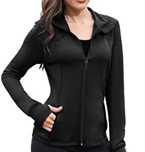 COZZYON Womens Athletic Full Zip Lightweight Yoga Workout Track Sports Zip Up Jacket with Thumb Holes