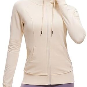 CRZ YOGA Women's Full Zip Hooded Sweatshirts Workout Sweat Jackets Slim Fit Running Track Hoodies with Thumbholes