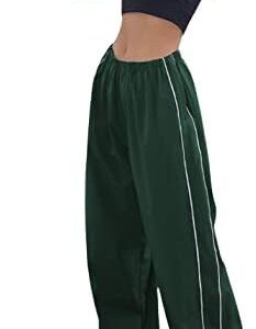 Springrain Womens Wide Leg Track Pants Slouchy Stripe Detail Jogger Sweatpants with Pockets