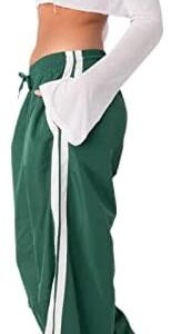 Women Side Striped Track Pants Y2k Drawstring Waist Wide Leg Cargo Sweatpants Casual Loose Jogger Lounge Pants