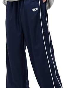 FCOOLYEET Men Track Pants Y2k Drawstring Lightweight Sweatpants Cool Parachute Pants Streetwear
