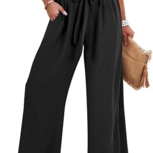 Caracilia Women Wide Leg Palazzo Pants Summer High Waist Flowy Casual Trousers Loose Lounge Beach Travel Vacation Clothes