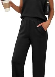 XIEERDUO Two Piece Sets for Women Summer Outfits Travel Mock Neck Lounge Sets Wide Leg Pants Beach Vacation Clothes