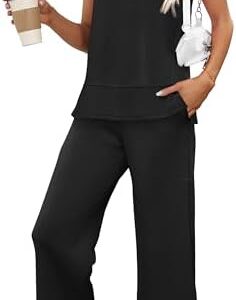 XIEERDUO Women's 2 Piece Outfits Summer Travel Tracksuit Loose Wide Leg Loungewear Comfy Lounge Sets S-3XL