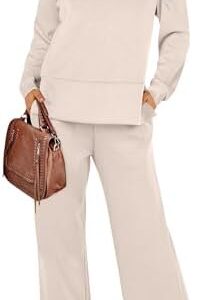 ANRABESS Womens 2 Piece Lounge Sets Sweatsuit Travel Outfits Wide Leg Pants Set 2025 Fall Fashion Tracksuit Clothes