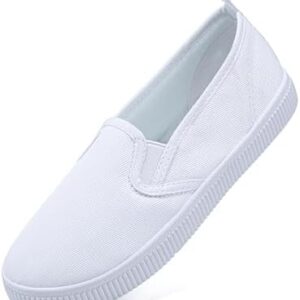 Toddler Kids White Shoes Fashion Canvas Sneakers Slip-on Comfortable Light Weight Skin-Friendly Causal Running Tennis Shoes for Boys Girls(Toddle/Little Kids/Big Kids)