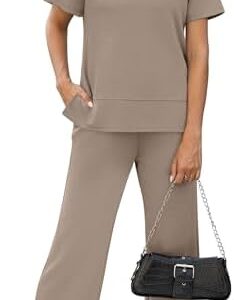 XIEERDUO Women's 2 Piece Lounge Set Fashion Travel Outfits Vacation Tracksuit Comfy Wide Leg Airport Loungewear S-3XL