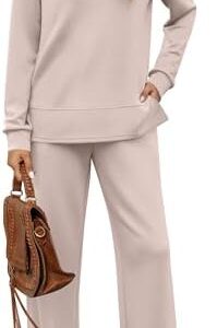 WIHOLL Women's 2 Piece Lounge Sets Sweatshirt Casual Travel Outfits Fashion Wide Leg Tracksuit Cozy Sweatsuits