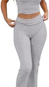 ANRABESS Lounge Sets for Women 2 Piece Foldover Yoga Flare Leggings Pants Crop Tops Casual Y2K Outfits Matching Tracksuit Set