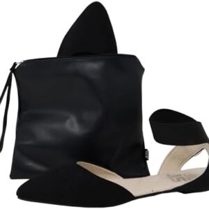Silky Toes Foldable Flats for Women Dress Ankle Strap Shoes with Purse