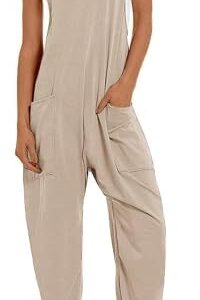 Muchpow Women's V Neck Sleeveless Jumpsuits Spaghetti Straps Harem Long Pants Overalls With Pockets
