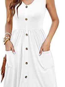 MOLERANI Women Summer Dresses Sleeveless Casual Loose Swing Button Down Midi Dress with Pockets