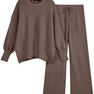 LILLUSORY Women 2 Piece Outfits Sweatsuit Oversized Knit Pullover Sweater Tops Wide Leg Pants Lounge Set