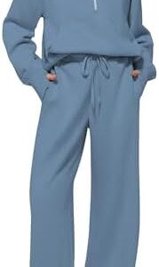 Women's 2 Piece Outfits Lounge Set 2025 Oversized Half Zip Sweatshirt Wide Leg Sweatpant Set Sweatsuit Tracksuit