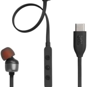 JBL Tune 310C - Wired Hi-Res in-Ear Headphones, Tangle-Free Flat Cable, 3-Button Remote with Microphone (Black)