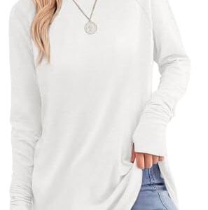XIEERDUO Womens Tunic Tops to Wear with Leggings Long Sleeve Thumb Hole Shirts Crew Neck Curved Hem