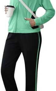 Marvmys Color Block Tracksuit for Women 2 Piece Outfits Fall Sweatsuits Zip Up Jogging Suit Long Sleeve Jogger Lounge Sets