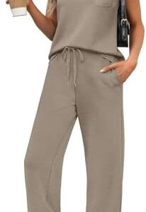 WIHOLL 2 Piece Sets for Women Casual Summer Travel Vacation Outfits Cap Sleeve Lounge Set