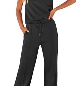 ANRABESS Two Piece Sets for Women Summer Sleeveless Sweatsuits Wide Leg Casual Lounge Set Matching Vacation Travel Outfits