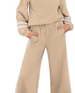 SHEWIN Women's 2 Piece Lounge Sets For Women Casual Striped Long Sleeve Tops and Wide Leg Pants Matching Set