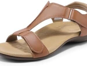 DREAM PAIRS Womens Sandals Arch Support T-Strap Orthopedic Flat Sandals Comfortable Summer Shoes