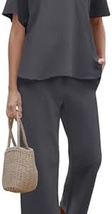 ANRABESS Women's 2 Piece Outfits 3/4 Batwing Sleeve Top Wide Leg Crop Pants Sets 2025 Summer Beach Travel Lounge Set Clothes
