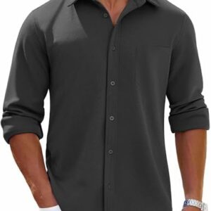 COOFANDY Mens Long Sleeve Button Down Shirts Wrinkle Free Shacket Jacket Stretch Casual Overshirt