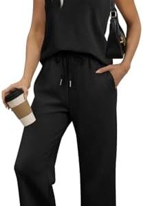 WIHOLL Two Piece Set for Women Summer Outfits Vacation Trendy Lounge Sets V Neck Matching Sets