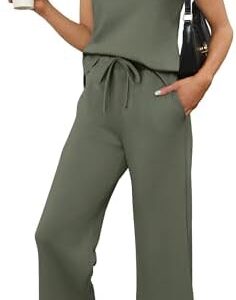XIEERDUO Two Piece Sets for Women Summer Vacation Travel Outfits V Neck Lounge Matching Sets
