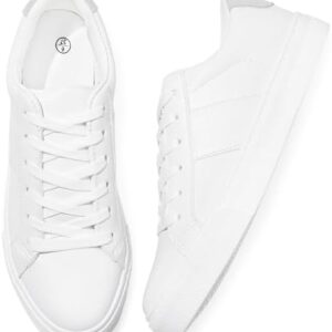 Adokoo Women's Fashion Sneakers PU Leather Casual Shoes White Tennis Low Top Shoes Womens Lace Up Sneakers