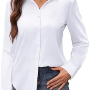 siliteelon Women's Stain Shield Dress Shirts Wrinkle Free Long Sleeve Shirts Solid Work Business Button Down Shirts
