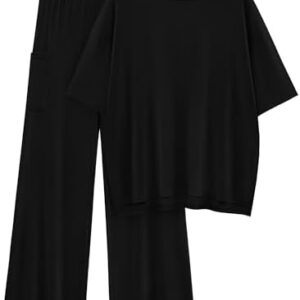 KIRUNDO Womens 2 Piece Outfits 2025 Summer Casual Loose Short Sleeve Pullover Tops & Wide Leg Pants Lounge Sets Tracksuit
