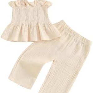 VISGOGO Infant Baby Toddler Girls Clothes Solid Color Sleeveless Camisole Linen Pants Set Baby Summer Outfits