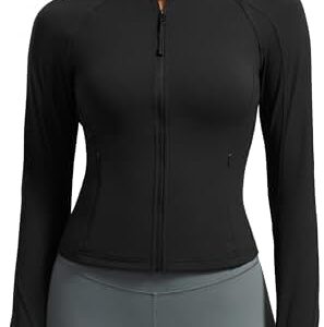 CRZ YOGA Butterluxe Womens Cropped Slim Fit Workout Jacket Weightless Track Athletic Full Zip Up Tops with Thumb Holes