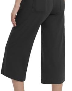 baleaf Women's Capri Pants Wide Leg Yoga Dress Capris High Waist Cropped Pants with Pockets Loose Lounge Travel Summer