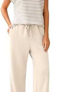 Glamaker Women's 2 Piece Sets Striped Summer Outfits Short Sleeve Shirts Wide Leg Pants Casual Lounge Sweatsuits