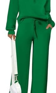 PRETTYGARDEN Women's 2 Piece Outfits Casual Lapel Half Zip Sweatshirts And Wide Leg Pants Tracksuit Sets