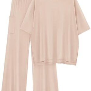 KIRUNDO Womens 2 Piece Outfits 2025 Summer Casual Loose Short Sleeve Pullover Tops & Wide Leg Pants Lounge Sets Tracksuit