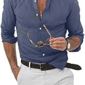 JMIERR Men's Cotton Linen Button Down Shirt Casual Stylish Long Sleeve Business Dress Shirts