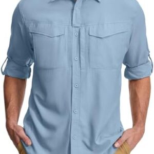 mixtiq Men's Sun Protection Safari Shirts Long Sleeve UPF 50+ UV Quick Dry Travel Hiking Fishing Shirts with Zipper