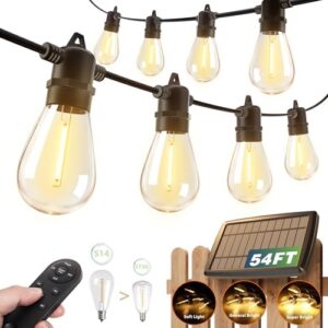 addlon 54(48+6) FT Solar String Lights Outdoor Waterproof with USB Port & Remote Control Solar Patio Lights Long Last for 20+Hrs Dimmable Solar Power LED Bulbs for Porch Garden Market Bistro