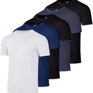 Real Essentials 5 Pack: Men’s Short Sleeve Dry Fit Active Crew Neck T Shirt - Athletic Running Gym Workout Tee Tops