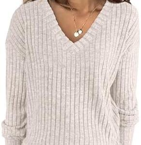 ANRABESS Long Sleeve Shirts for Women V Neck Casual Fall Tops Loose Fit Lightweight Sweaters Tunic Fashion 2024 Clothes