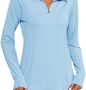 LOMON Women Long Sleeve Shirts Sun Protection 1/4 Zip Summer Quick Dry Hiking Shirts Quarter Zip Pullover for Women